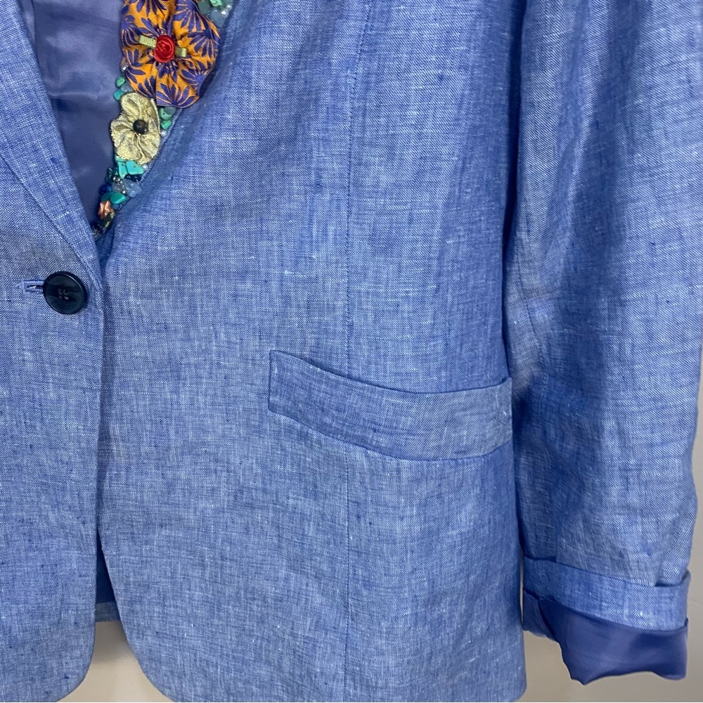Talbots 100% Linen Embellished Appliqué Detail Lapels Stones Beading Roses - Picture 4 of 11